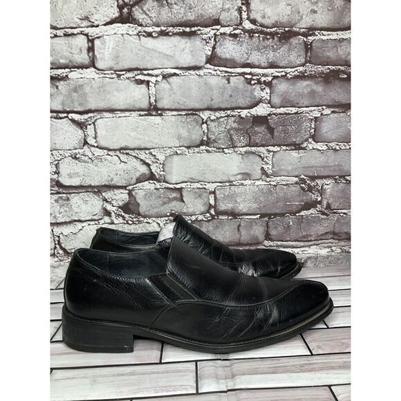Via Spiga Delano Black Leather Pointed Loafers Dress Shoes Men’s sz 7M US/41.5EU